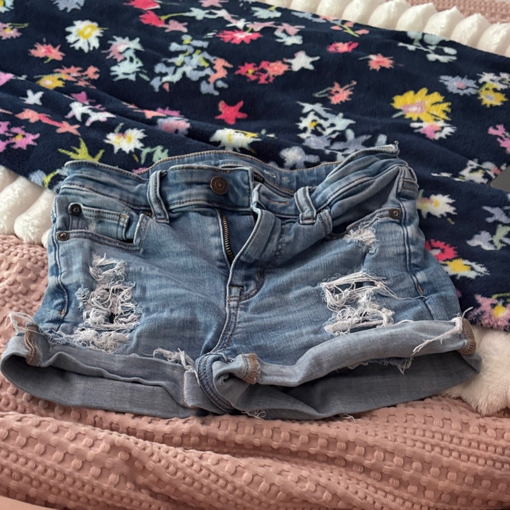 American Eagle Outfitters Light Blue Distressed Jean Shorts